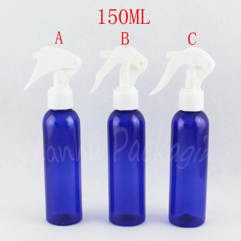 

150ML Blue Round Shoulder Plasitic Bottle With Trigger Spray Pump , 150CC Makeup Sub-bottling , Toner / Water Packaging Bottle