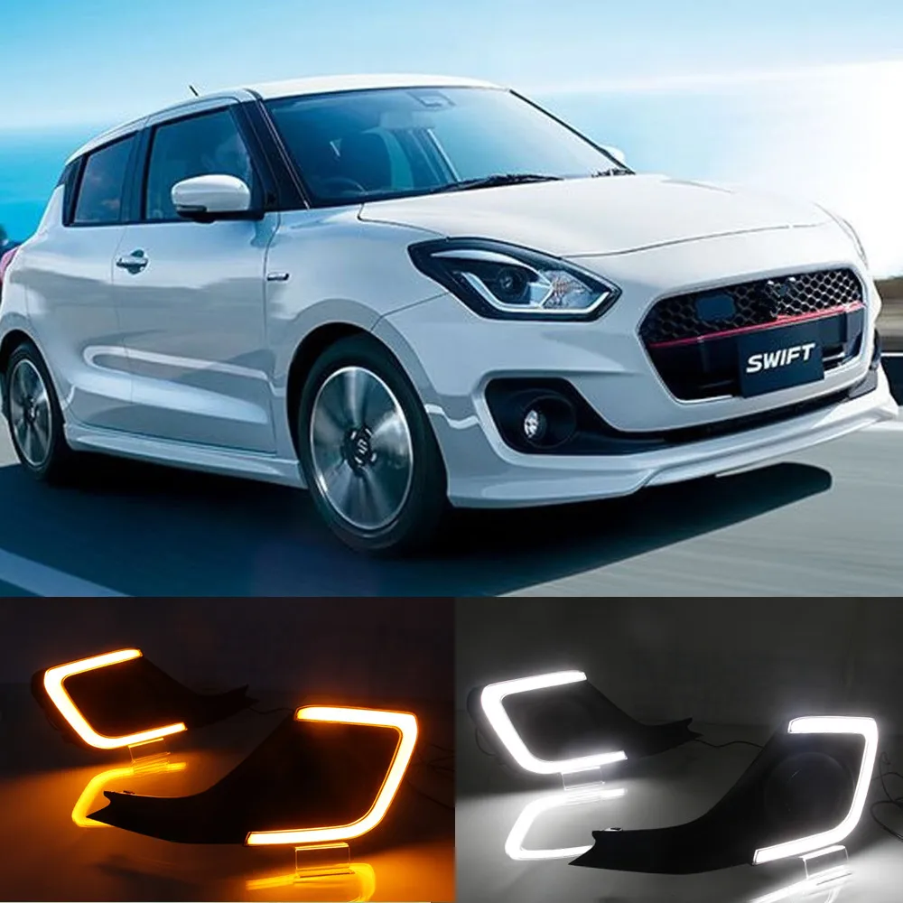 

Car Flashing 1 set For Suzuki Swift 2017 2018 2019 LED DRL Daytime Running Light Daylight yellow Signal lamp car-Styling lights
