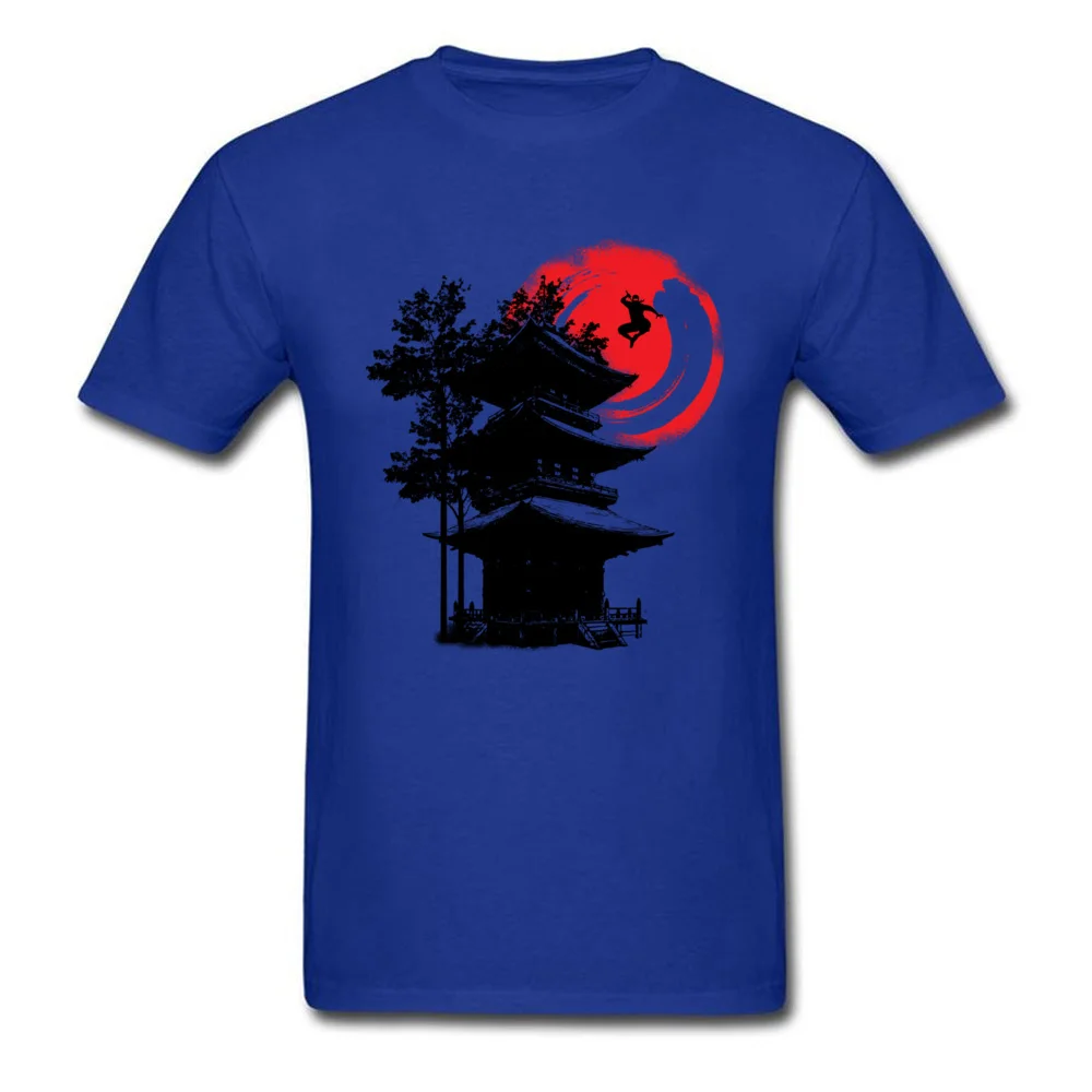 Ninja and Japanese Temple Pure Cotton Mens Short Sleeve Tees Slim Fit Lovers Day T Shirt Casual Clothing Shirt Family O Neck Ninja and Japanese Temple blue