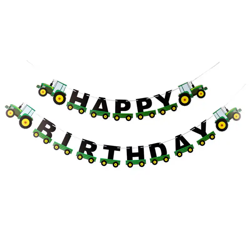Farm Theme Felt Happy Birthday Banner Tractor Cup Cake Topper