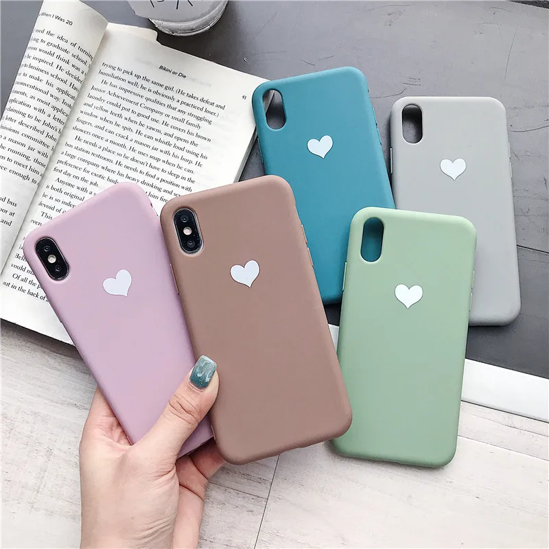 

For iPhone 8 Luminous Heart Cute Candy Solid Color Cases For iPhone 8 7 6 6S Plus X XR XS MAX Macaron Soft Silicone Back Capa