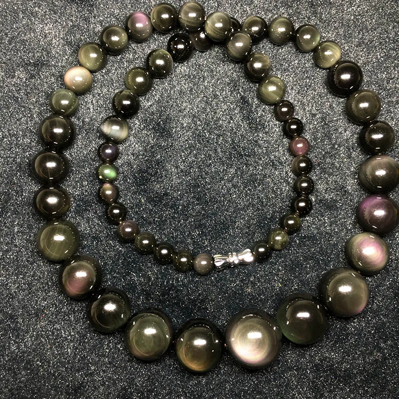 

Jewelry Natural Obsidian Stone Necklace Rainbow Eye Round Beads Tower Chain Necklace Women Fashion Unisex Choker Femme New 2018