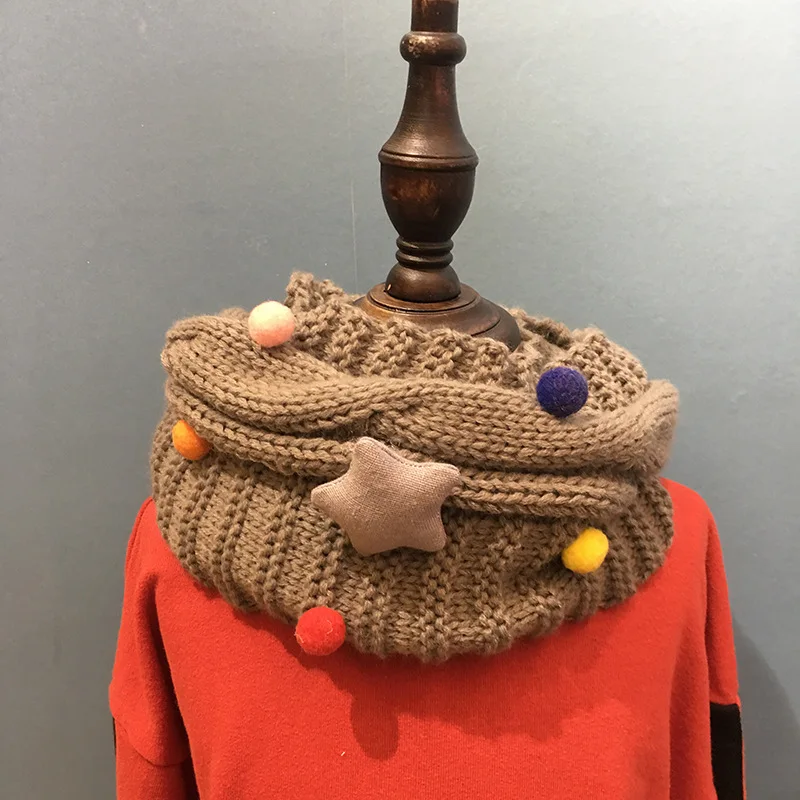 Милый Звездный Детский шарф Pum вязаные шарфы для девушек зимние уплотнительные хомут для шеи теплые аксессуары для одежды