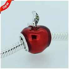 Подходит для Pandora Braclets яблоко Белоснежки Амулеты с красной эмалью серебряные бусины 925 пробы