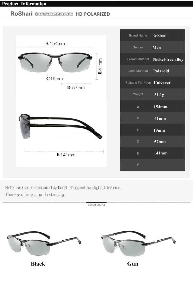RoShari 2018 Новый обесцвеченные солнцезащитные очки мужские поляризованный фотохромный профессиональное вождение Солнцезащитные очки