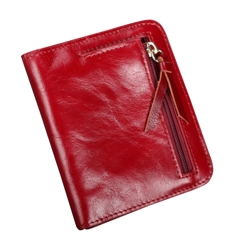 

New Genuine Leather Oil Wax Women Short Wallet First Layer Cowhide Zipper Coin Bag Female Wallet Card Holder Small Change Purses