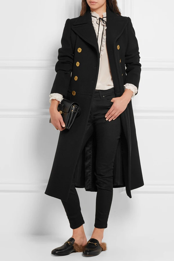 UK Manteau femme, осенне-зимнее женское черное двубортное длинное шерстяное пальто, классическое приталенное пальто abrigos mujer