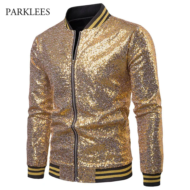 Shiny Sequins Jacket Men 2018 Luxury Gold Glitter Sparkle