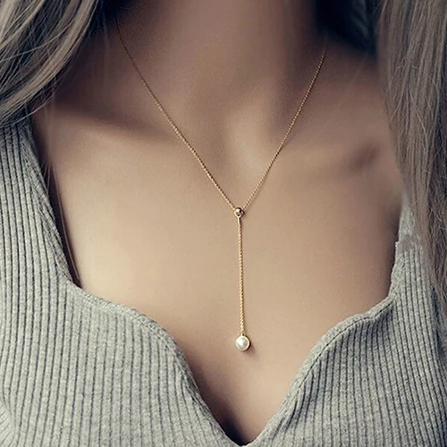 

Women Fashion Adjustable Faux Pearl Pendant Necklace Collarbone Chain Jewelry