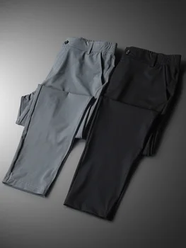 

Summer Mens Comfortable Suit Pants Thin Loose Casual Straight Trousers Ice Silk Black Dark Gray A2