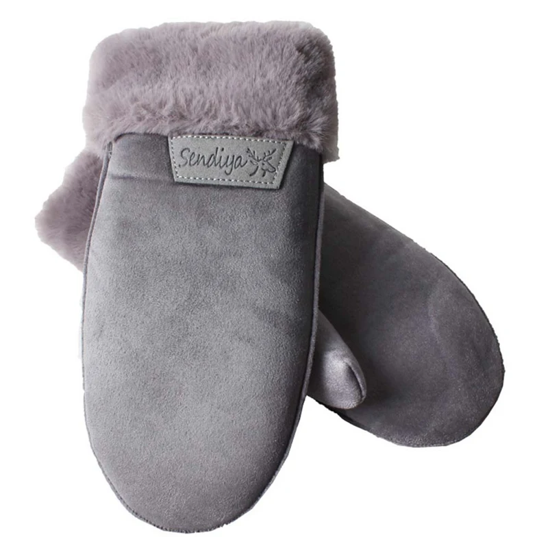 

Winter Thick Faux Wool Sheepskin Gloves Halter Mittens Fashion Unisex Wind Suede Leather Fur Women Famale Warmer Gloves