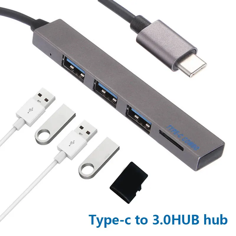 

3-Port USB C Adapter Type C to USB3.0 Hub + TF Card Reader Magnesium Alloy 5Gbps High Speed for Macbook Chromebook