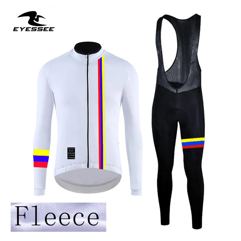 

2019 winter thermal long sleeve cycling jersey Set 3 colors Fleece Colombia bicycle clothing Eyessee Team fleece cycling clothes