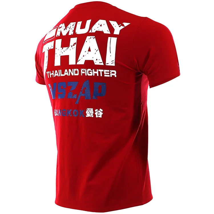 VSZAP Bangkok Red Muay Thai T Shirt Men HommeBoxing MMA T Shirt Gym Tee Shirt Fighting Fighting Martial Arts Fitness Training