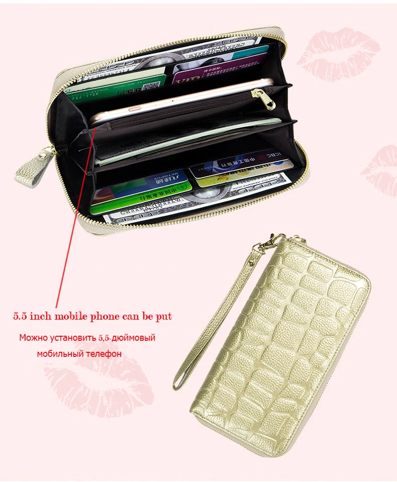MOXI Для женщин кошелек с защитой от RFID, для карт держатель для женщин Натуральная кожаные женские кошельки бренд отпечаток телефон клатч длинный Футляр для карт