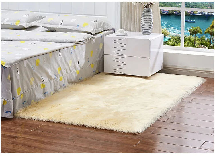 Artificial Wool Carpet Rectangle/Square garnish Faux Mat Seat Pad Plain Skin Fur Plain Fluffy Area Rugs Washable Home Textile