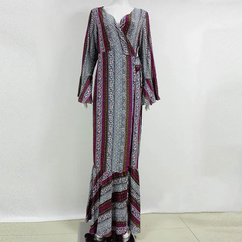 Женское платье с длинным рукавом Boho длинное повседневное пляжное большого