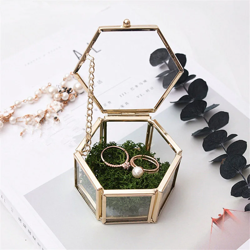 

Jewelry Storage Box Ornaments Case Jewel Casket Wedding Ring Container Desktop Display Tabletop Succulent Plants Decor