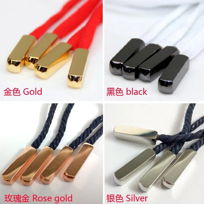 4 PCS 2 PAIRS High quality New Metal head Shoelaces Gold/Silver laces tips for sneaker Square basketball shoe laces Accessories Jewelry Findings