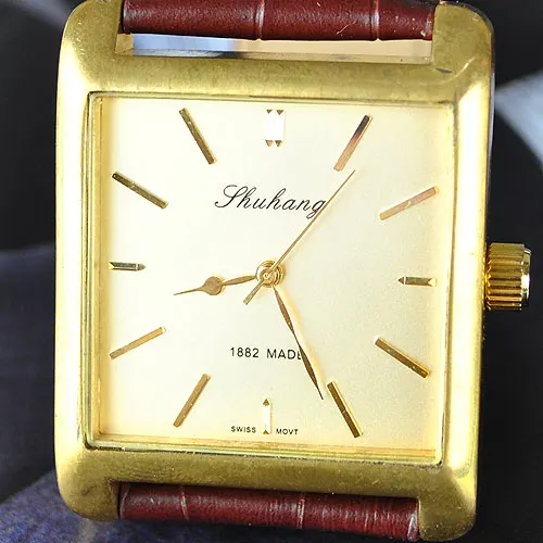 رجل أنيقة البني النحاس حالة الميكانيكية ووتش الرجال مربع العتيقة الساعات شحن مجاني