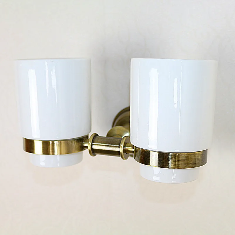 Antique double cup holder Gold toothbrush holder bathroom accessories