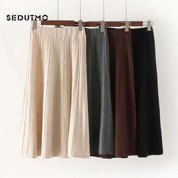 

SEDUTMO Winter High Waist Skirts Women Pleated Knitted Midi Skirt Plus Size Vintage Autumn Black Sexy Tutu Skirt ED630