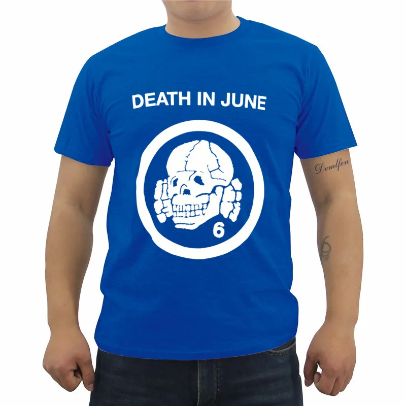 Футболка Impact Death In June Skull 6 футболка с мультяшным персонажем летняя Мужская хлопковая футболка с коротким рукавом Забавные футболки - Цвет: blue