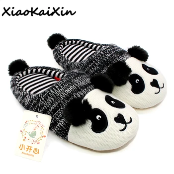 

XiaoKaiXin Winter Warm Lovely Animal Panda Slippers Home for Men&Women&Children Knitted Cotton Rubber Indoor NonSlip House Shoes