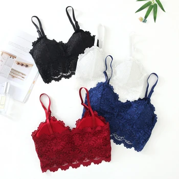 

Swokii Sexy Bra Women Lace Bralette Sexy Lingerie Underwear Wireless Padded Seamless Bra Ultra Strap Padded Bras for Women