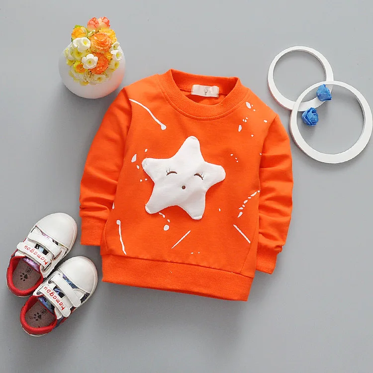Детская футболка детская Костюмы брендовая одежда девочек и Обувь для мальчиков топы с длинными рукавами со звездами с аппликацией Детские футболки для мальчика Толстовка