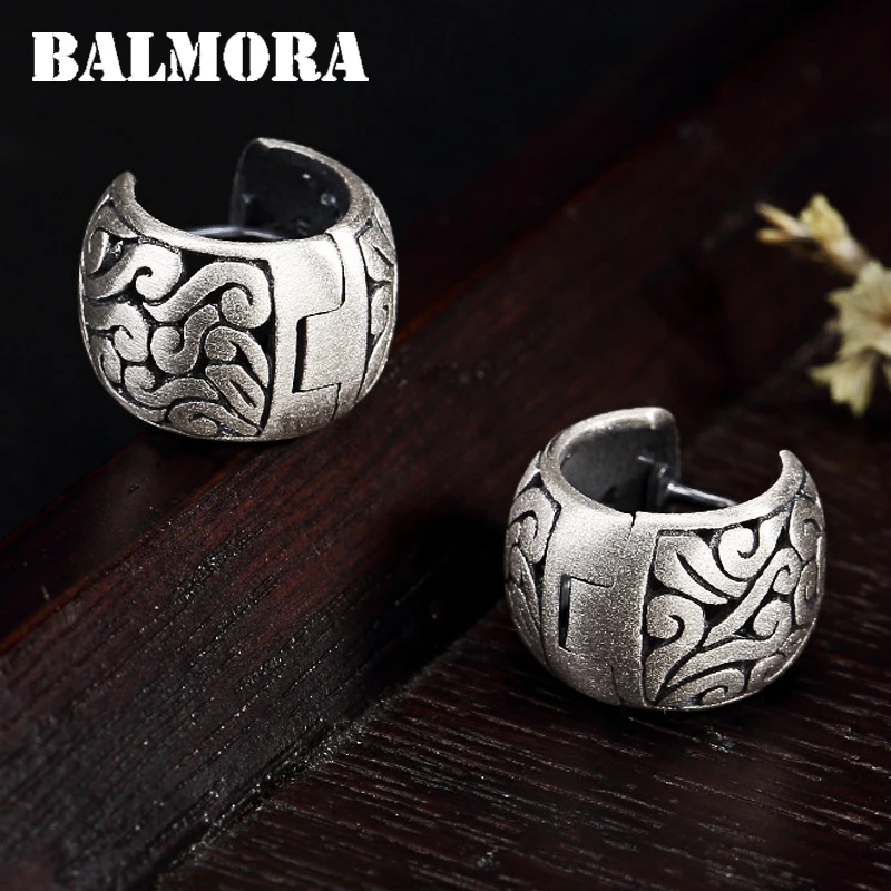 BALMORA Real 990 Pure Silver Hollow Clouds Ethnic Stud Earrings for Women Mother Gift Vintage Elegant Fashion Jewelry Brincos