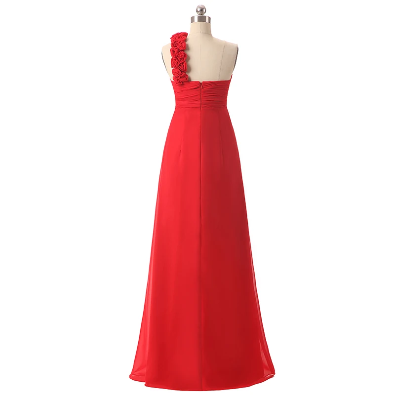 Дешевые красные длинные платья для выпускного вечера с цветами шифоновые плиссированные Простые Вечерние платья на одно плечо свадебное платье для гостей TJ001