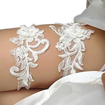 

2PCS Women Western Style Wedding Garters For Bride Sequins Lace White Embroidery Bridal Dress Accessories Garter Legs Circle