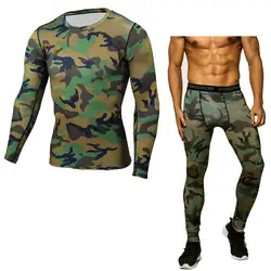 Спортивный костюм Для мужчин камуфляж 3D футболка спортивные костюмы Фитнес Костюмы рубашка с длинными рукавами и брюки из двух частей