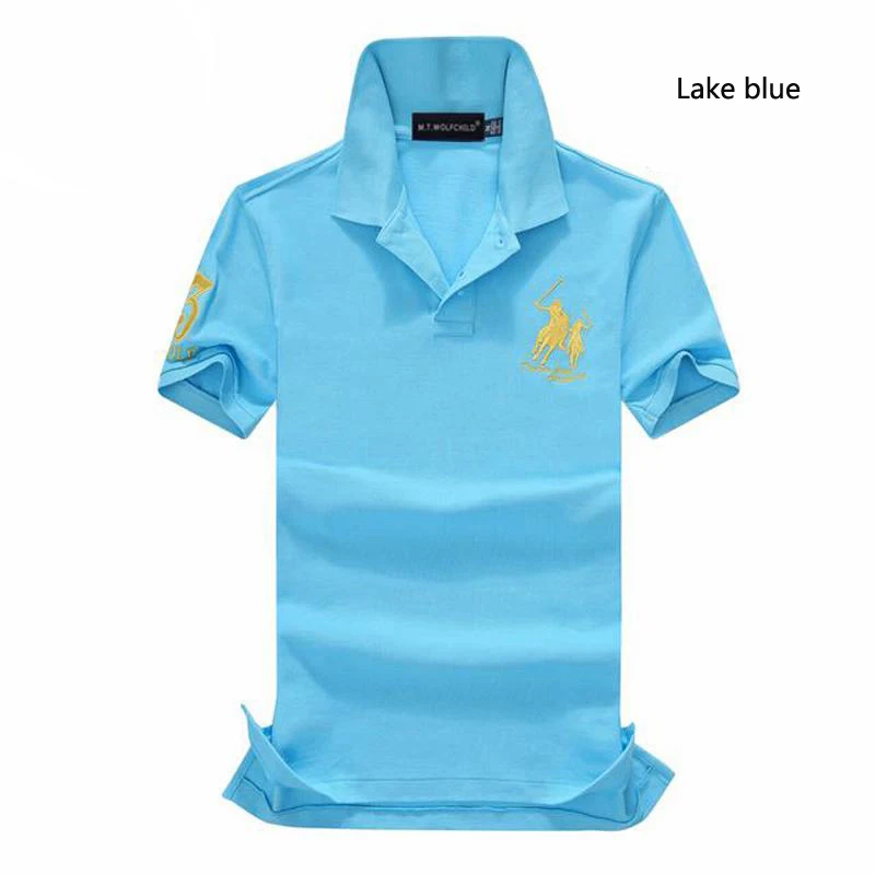 Lake blue Хорошее качество новые летние Брендовые мужские рубашки поло с коротким рукавом повседневные мужские хлопковые рубашки поло с отворотом Модные мужские облегающие Топы - Цвет: Lake blue