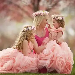 2019 девушки Нарядные платья для девочек в цветочек платья прекрасный розовый органза с оборками бальное платье для девочек вечерние платье