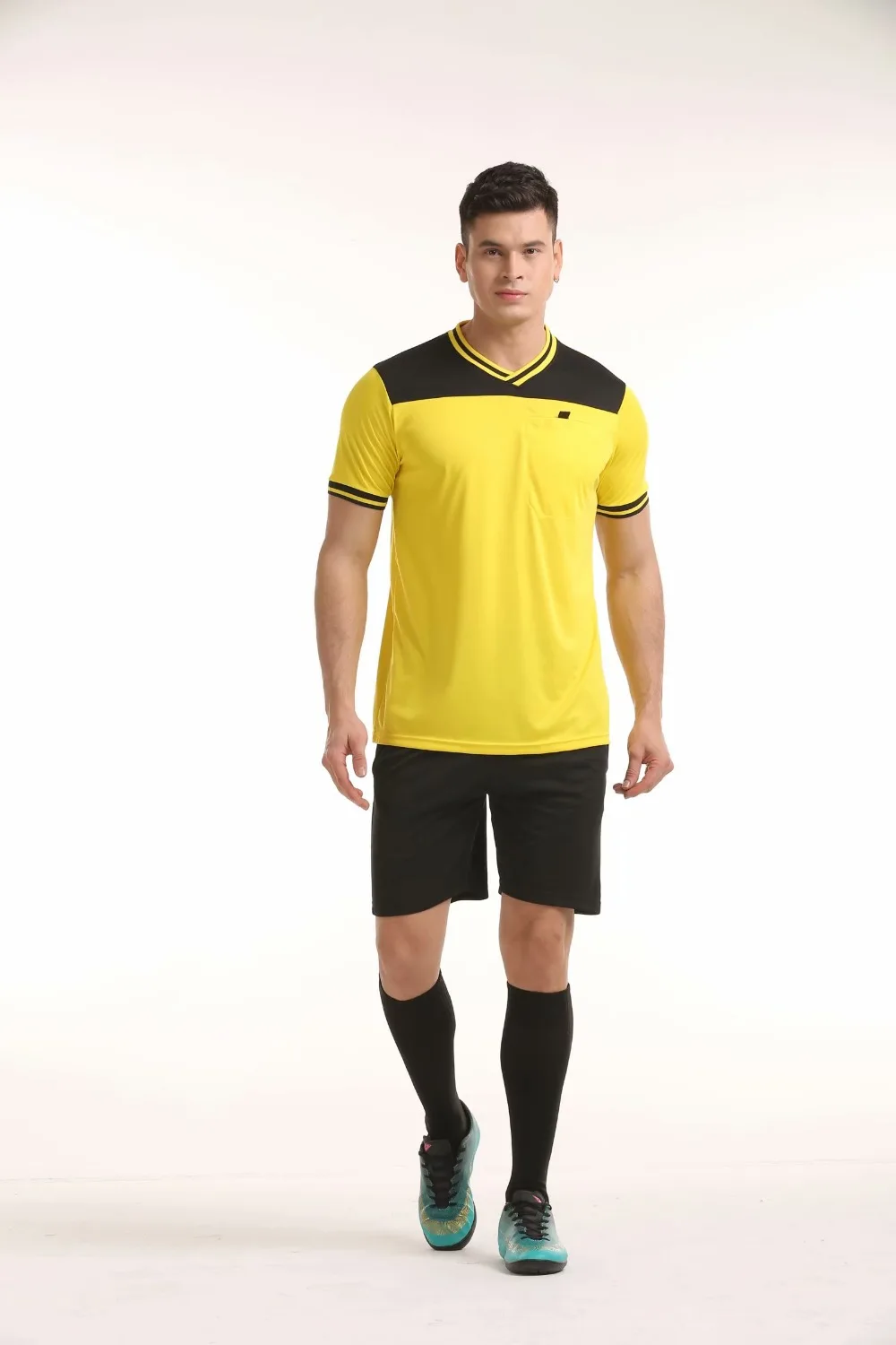 Soccer Referee Jerseys Kit Professional Competition Referee Clothing V-neck Football Judge Uniforms Short Sportswear