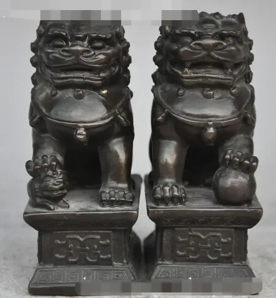

S2430 Chinese Fengshui Bronze Evil spirits Guardian Door Fu Foo Dog Lion statue Pair