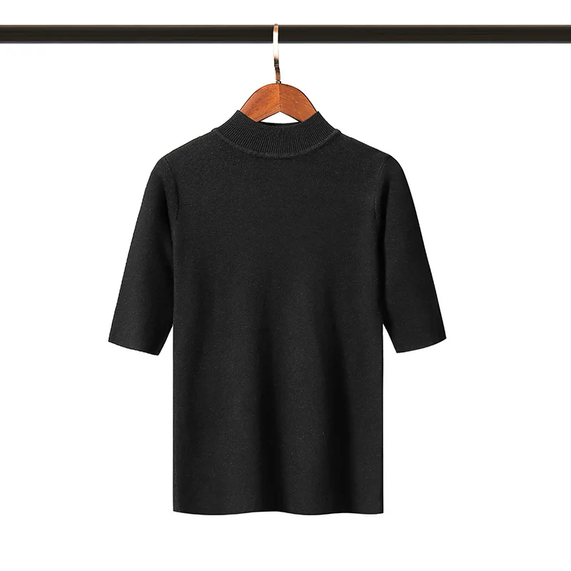 Gkfnmt осенний вязаный тонкий пуловер женский свитер рубашка женская универсальная базовая Весенняя верхняя одежда с коротким рукавом - Цвет: Black