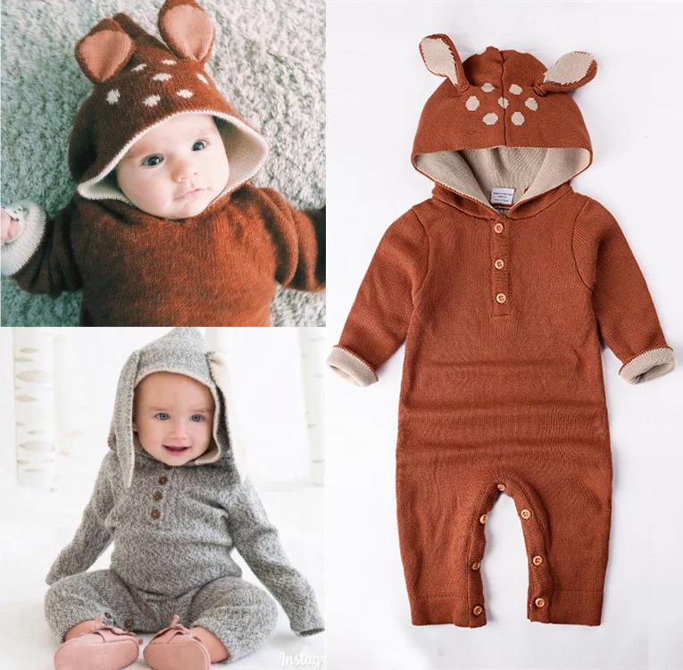 

2017 spring Knitted baby boys girls clothes set long-sleeve Reindeer Newborn baby Romper jumpsuit roupas de bebe