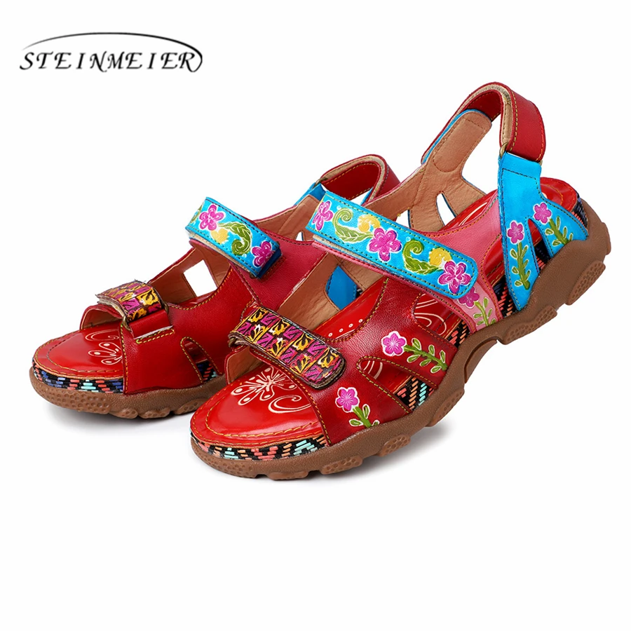 

Women Genuine cow Leather casual sandals Slippers summer oxford shoes woman shoes oxfords flats sandals for women 2019 red