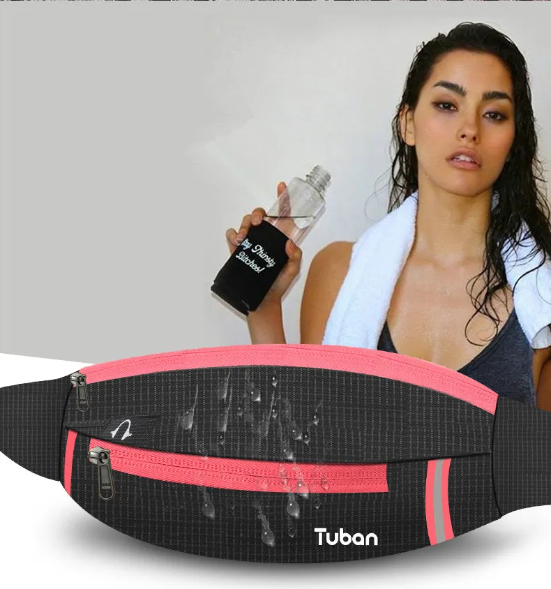 

Unisex Running Waist Bag Sport Waist Pack Waterproof Mobile Phone Holder Gym Fitness Bag Running Belt Bag with Headphones Holes