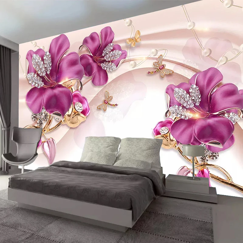 Пользовательские Настенные обои 3D стереоскопический цветок ювелирные изделия Гостиная ТВ задний план настенный декоративный настенный рисунок фото обои