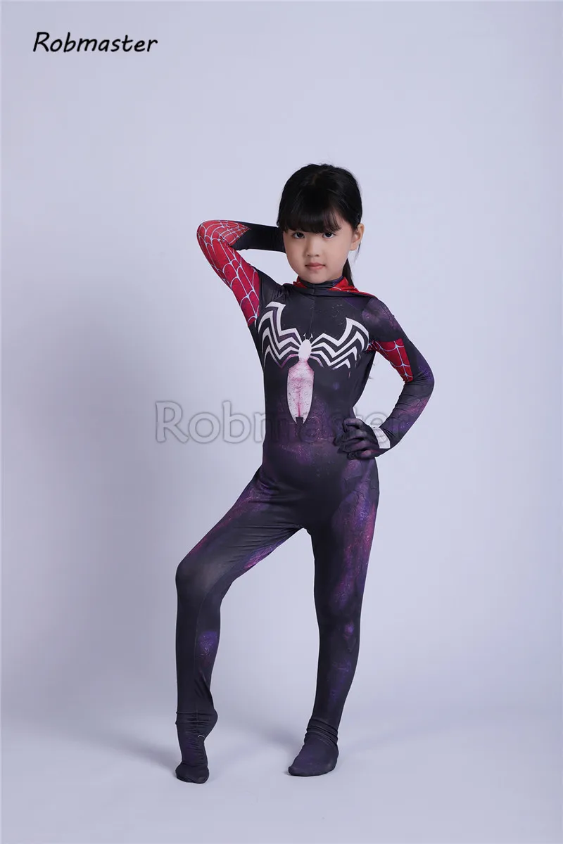 3D печатных дети Gwenom костюм для косплея с капюшоном Zentai девушки симбиот Веном костюм паук Гвен Стэйси костюм Спайдермен плащ костюм