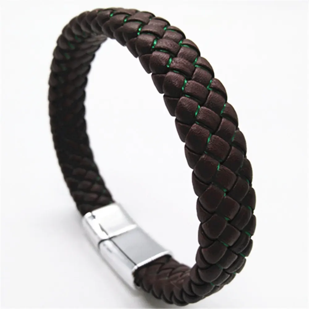 

Brown Magnetic Clasps Men Wrist Band Trendy Punk Rock Handmade Fashion Cuff Bangle Leather Men Bracelets Women male Jewelry