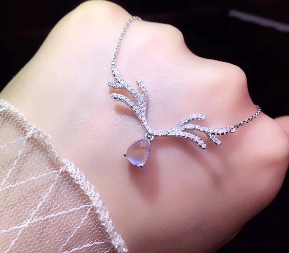 

Fine Jewelry Real 18K White Gold AU750 Natural Moonstone Gemstones Pendants for Women Fine Necklace