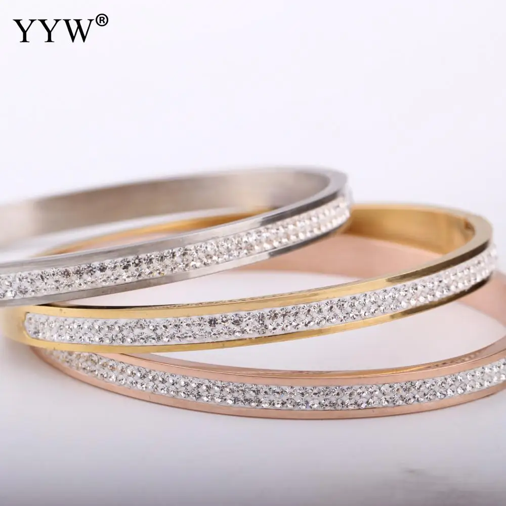 

Trendy Jewelry 3 Colors Rose Gold Silver Two Row Crystal Rhinestone Pave Stainless Steel Bracelets Bangles for Women Girl Gifts