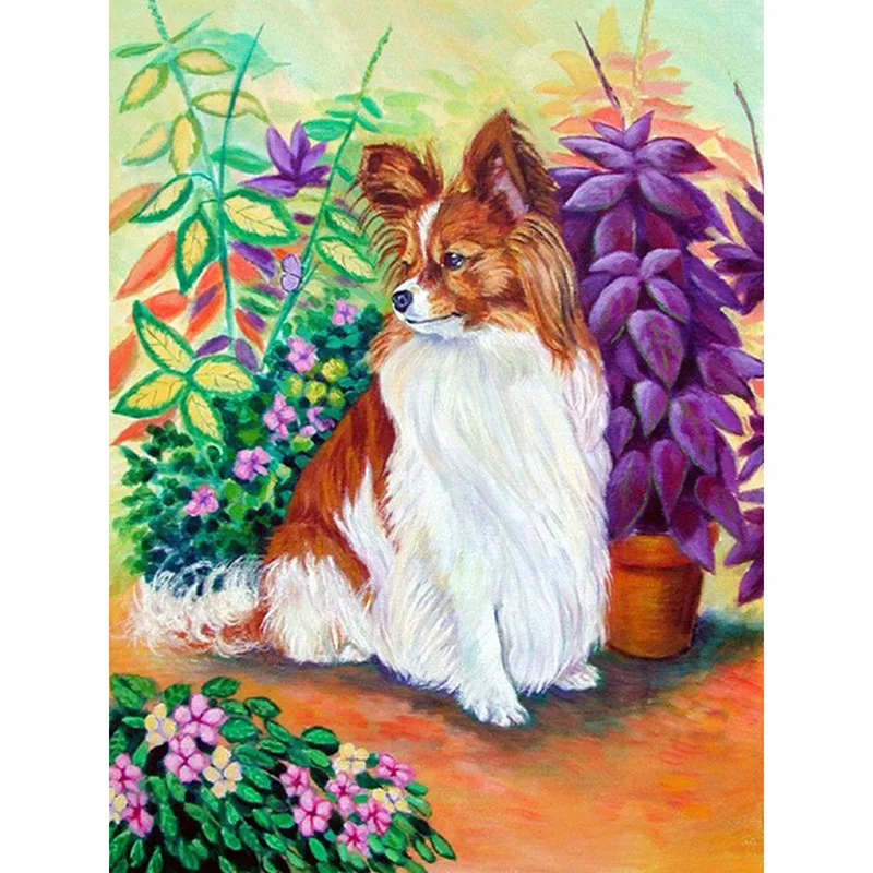 

New mosaic full diamond embroidery diamond painting cross stitch diamond unfinished Diamond Mosaic Dog And Flowers KBL