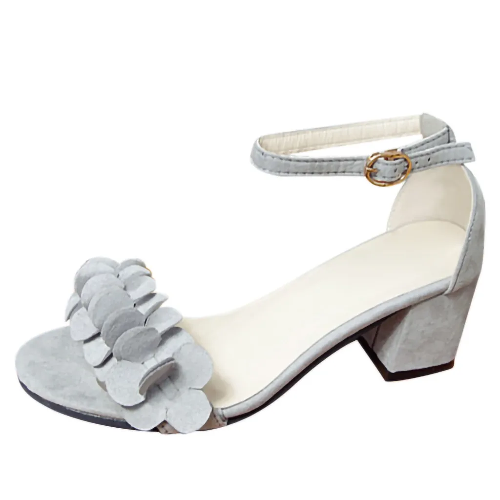 

SAGACE Women Simple Open-Toe Outdoor Beach Non-Slip Roma Style Casual Round Toe Square Heel Buckle Strap Outdoor Pleated Sandal