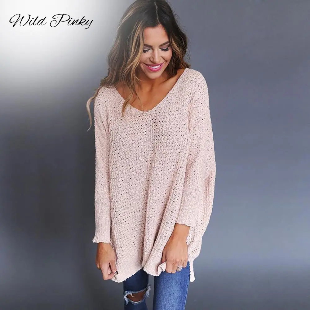 

WildPinky 2020 New Autumn Winter Knitting Casual Long Sleeve Solid Colors Fashion Women Sweater Loose Basic Female Pullovers